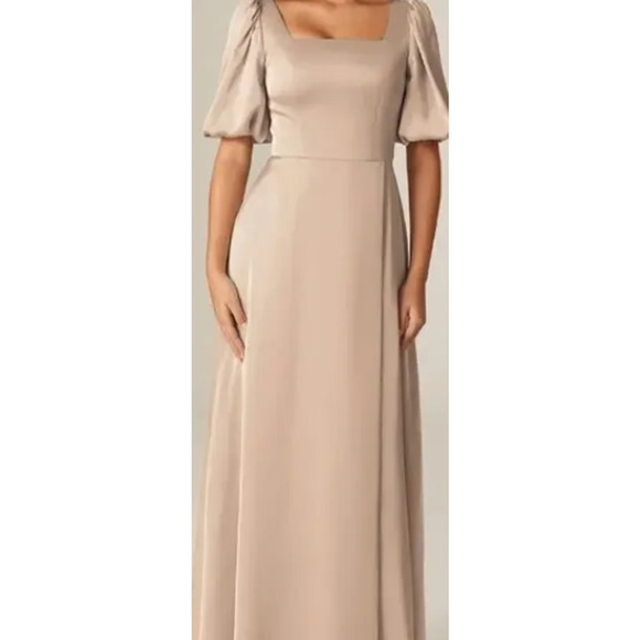 AW BRIDAL 6 S Taupe Etta Satin Bridesmaid Prom Party A-line Maxi Dess New B38 - Picture 1 of 9